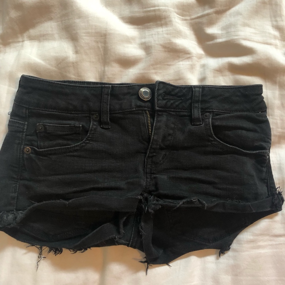Super low waist black denim shorts